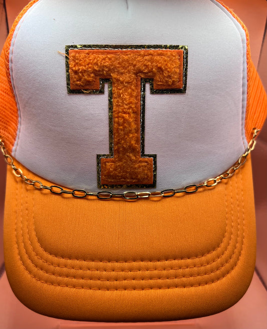 Chenille Power T Trucker Hat in Orange